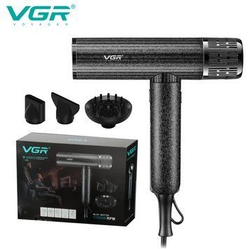 Профессиональный фен для волос с ионизацией и диффузором VGR V-640HD мощностью 1900 Вт с холодным обдувом Black R-V-640HD фото