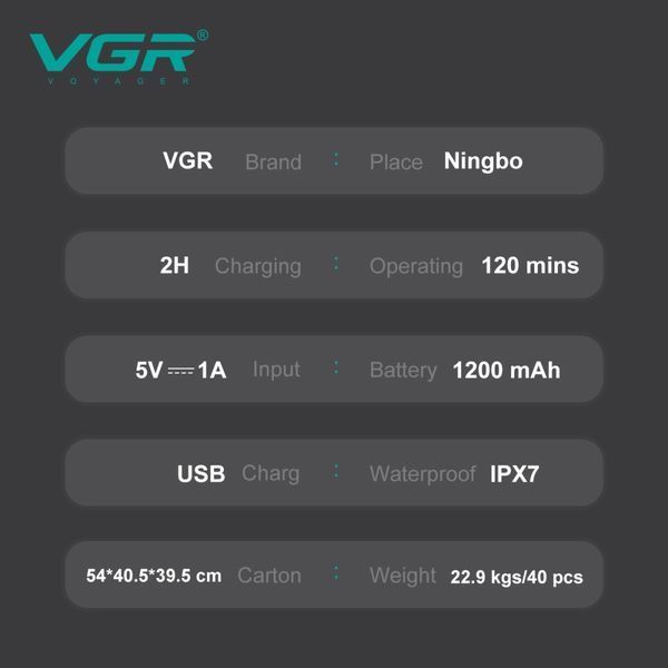 Шейвер VGR V-372 профессиональный аккумуляторный с двойной титановой сеткой, электробритва 7500 об/мин, 120 минут Green R-V-372 green фото